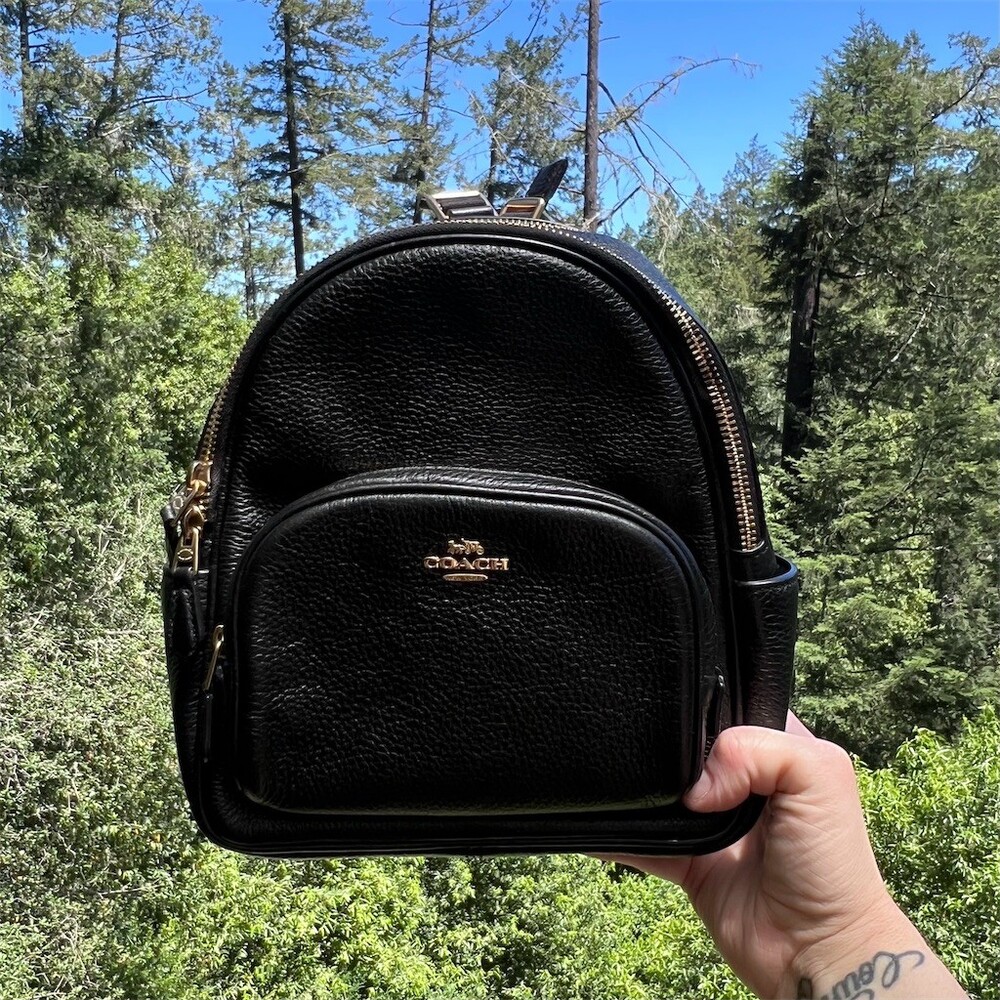 COACH Black Pebble Leather Mini Backpack Shoulder Bag w Gold Hardware AUTHENTIC